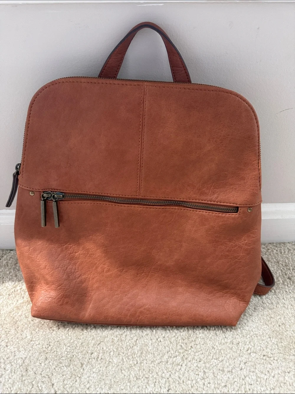 Market & Spruce Dara Zipper Cognac Faux Leather Backpack